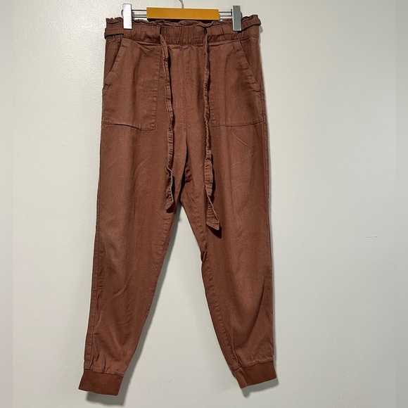 Forever 21 Brown Linen Blend Belted Jogger Pants - Size L - Picture 2 of 12